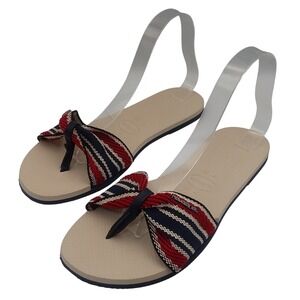 Havaianas Bow Flip Flops Thong Sandals Striped Red Blue‎ Beige Women's US11 EU43